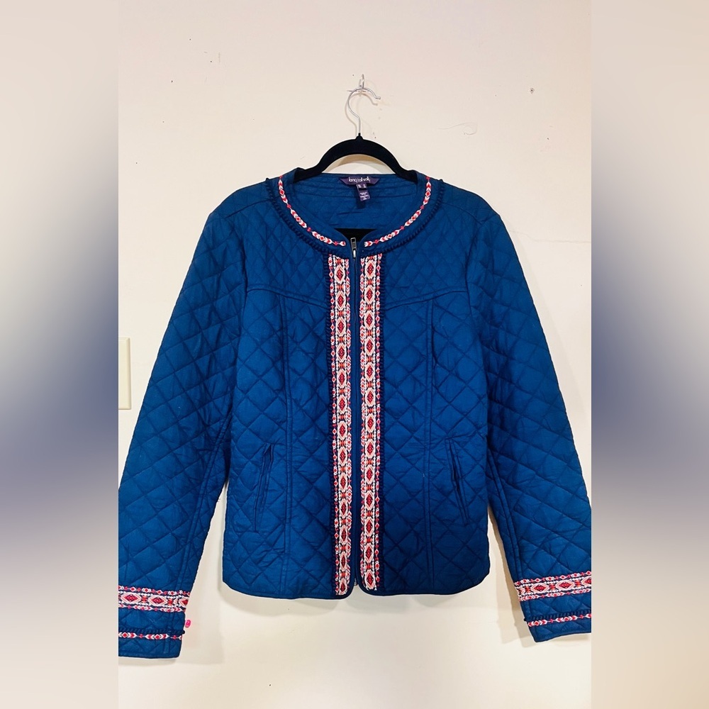Quilted Embroidered Jacket Navy Blue | Size US 14